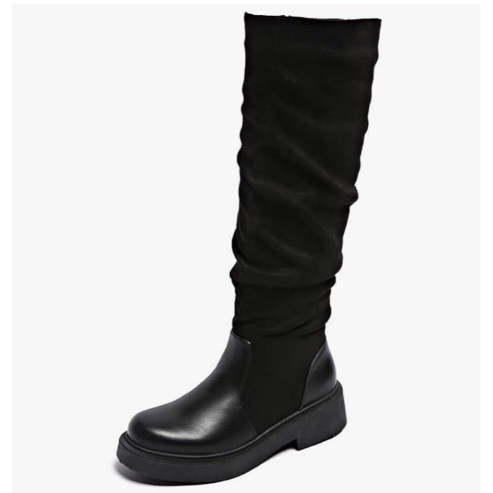 Women's Fashion Thick Heel Riding Boots Black Side Zipper Durable Elegant 7.5